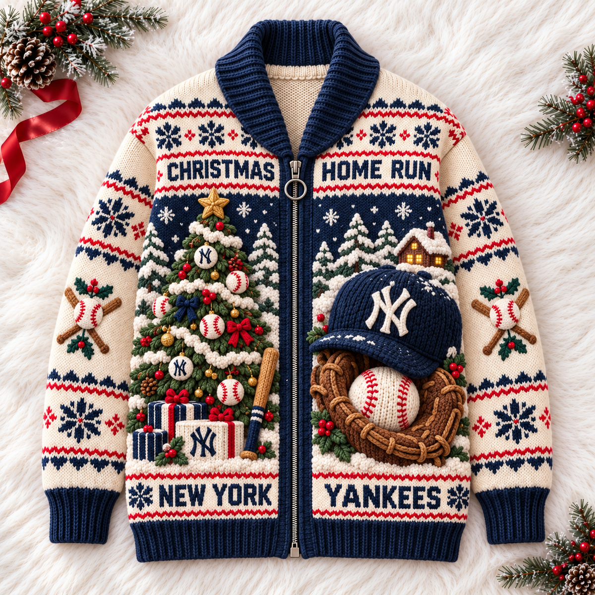 NYY WOOL ZIP CARDIGAN NPL