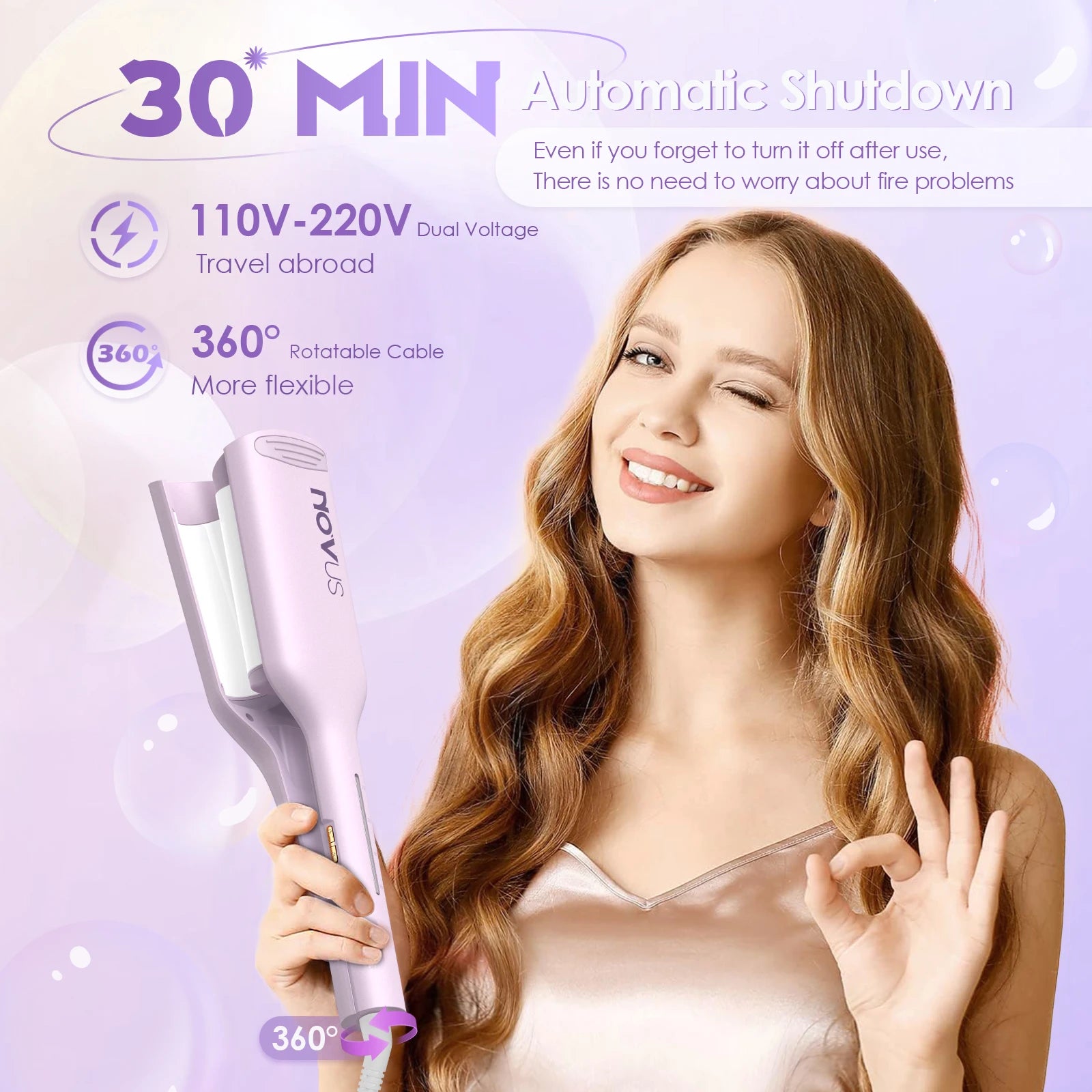 Curling Iron Hair Crimper Waver - 1.25 Inch Anti-Scald Waves Curling Wand, Ionic Deep Waver Hair Curler Tool